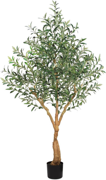 Olive Trees Artificial Indoor, 6FT Tall Faux Olive Tree with Lush Leaves and Lifelike Fruits, Artificial Plants