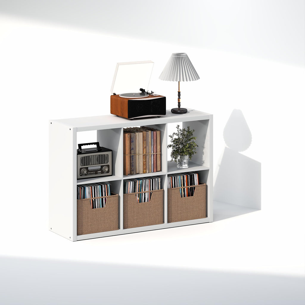 Cubicle Record Player Stand, 6-Cube Vinyl Record Storage, White