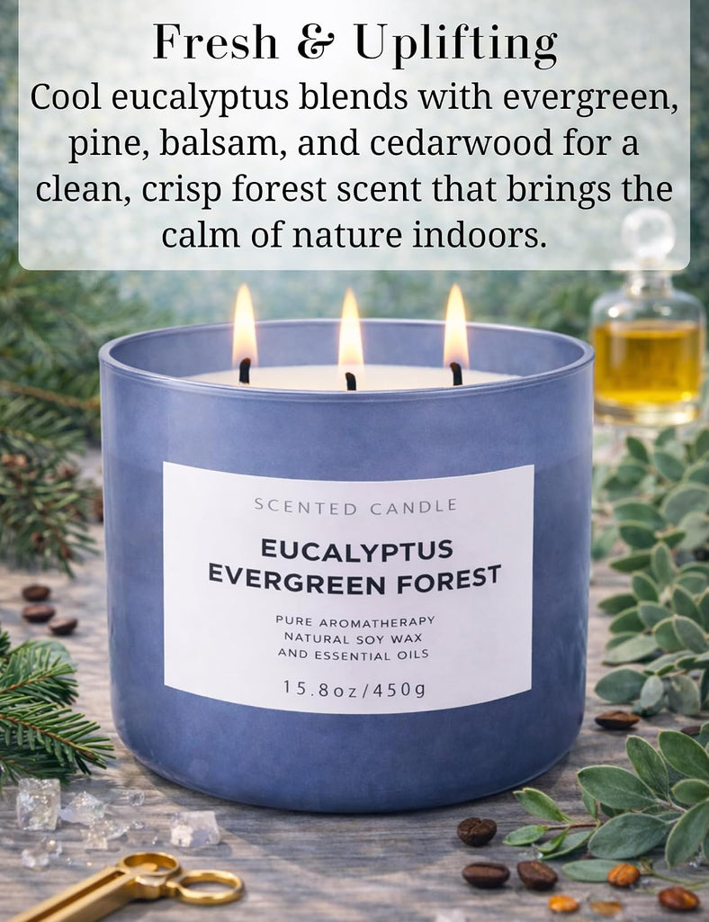 Eucalyptus Evergreen Forest Scented Candle, 3-Wick Soy, 15.8 oz - Set of 158