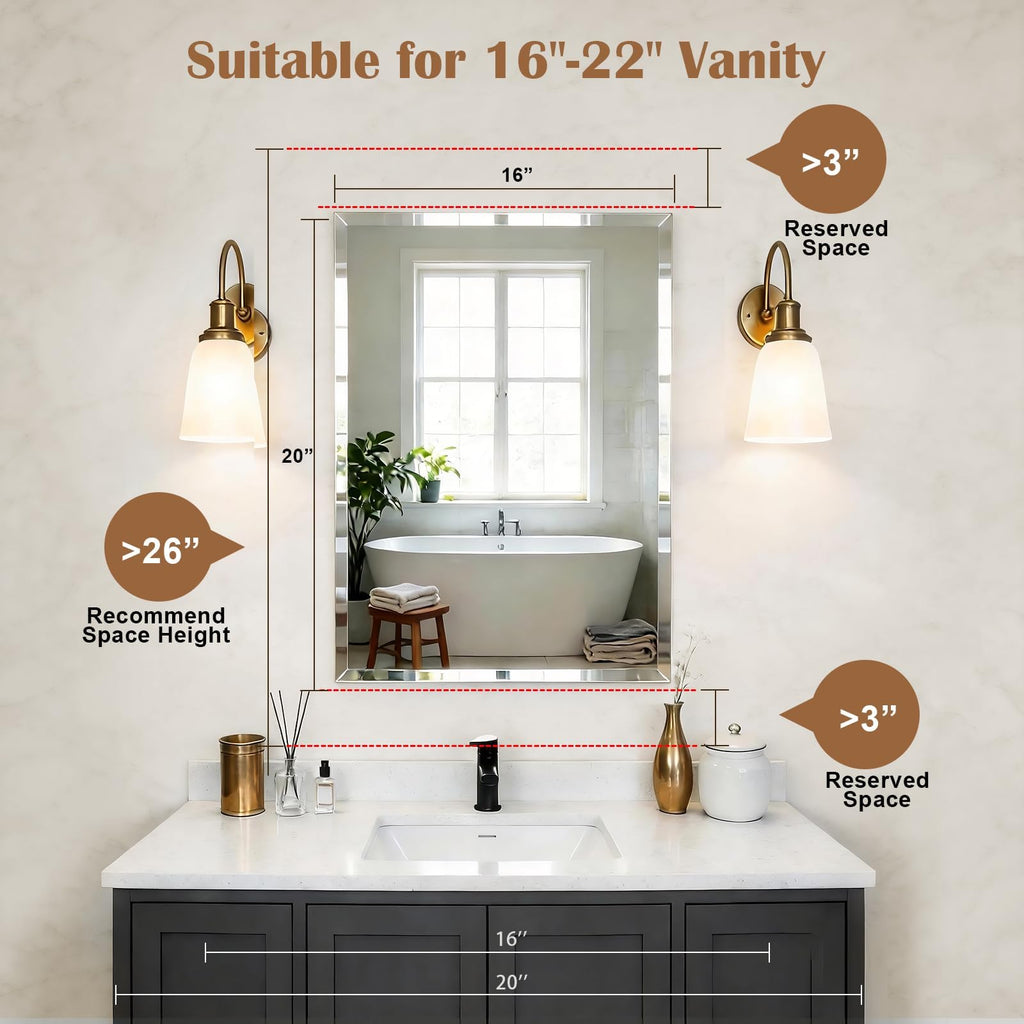 16x20'' Bathroom Medicine Cabinet Mirror with Storage, Surface Mount or Recessed Medicine Cabinet with 3-Tiered