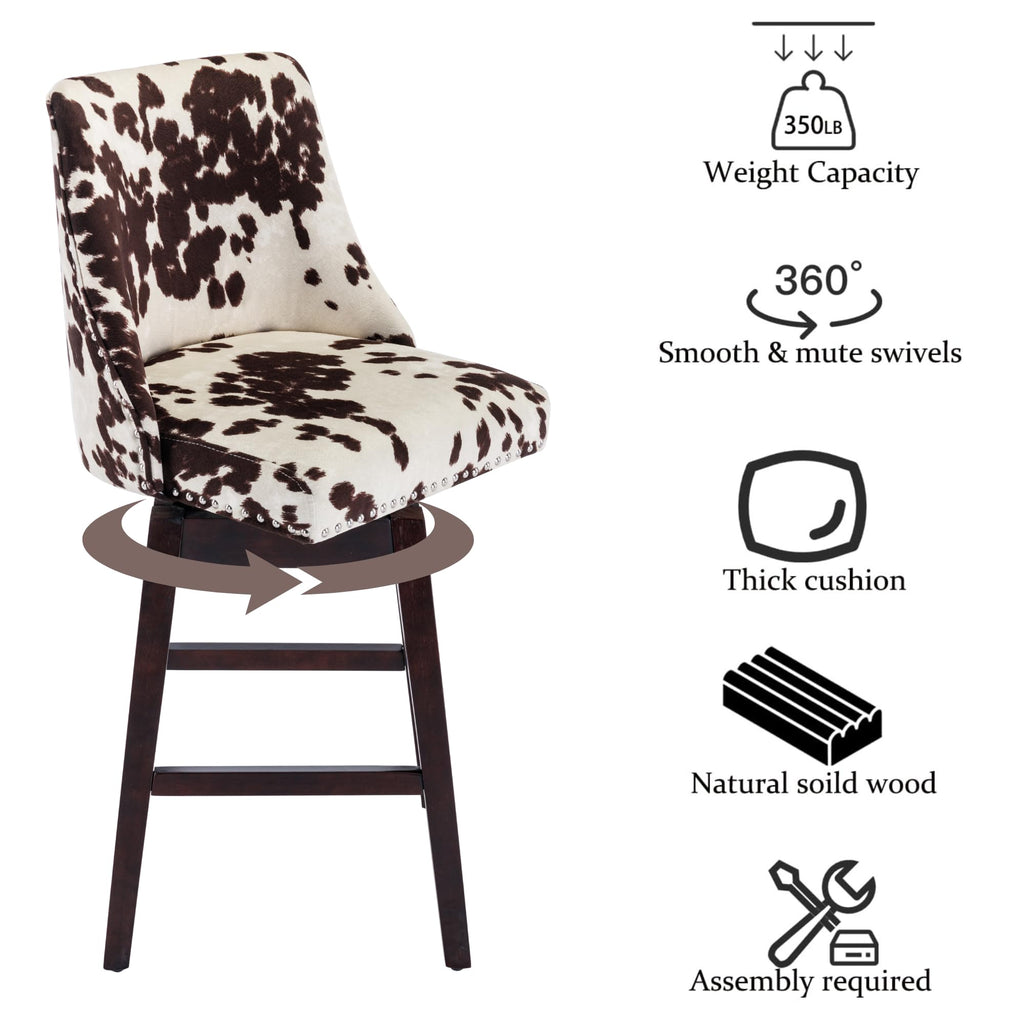 27.5" Bar Stools Set of 2, Velvet Swivel Kitchen Counter Height Stool Chairs with Back Mid Century Modern Barstool