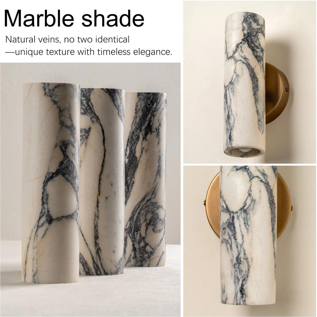 9.45 Inch Alabaster Wall Sconces, Nordic Style Natural Stone Wall Lamp, Marble Lampshade Up and Down Lighting