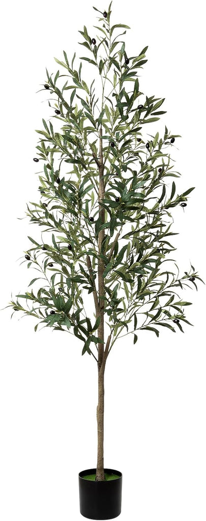 6ft Faux Olive Tree, Artificial Olive Tree Indoor, High Imitation Silk Plant Artificial Plants with Natural Wood