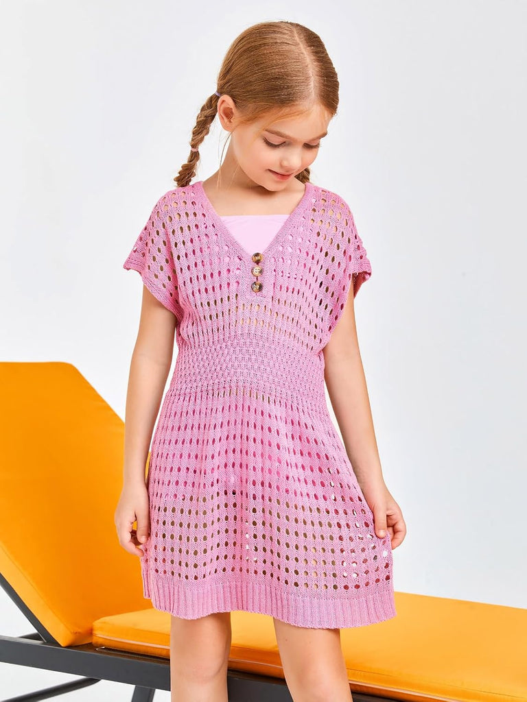Girls Crochet Swim Beach Cover Up Button Swimsuit Cover ups