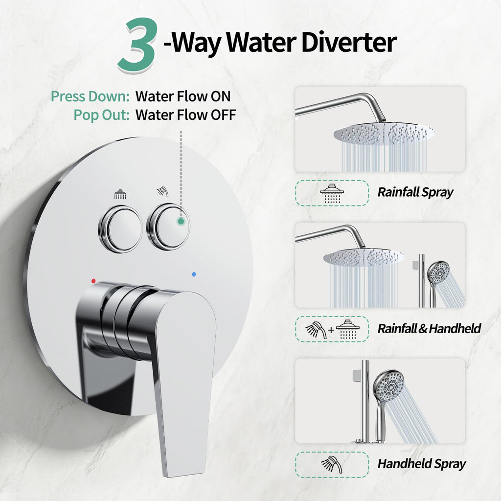 10" Shower Faucet Set with Shower Slide Bar,Polished Chrome