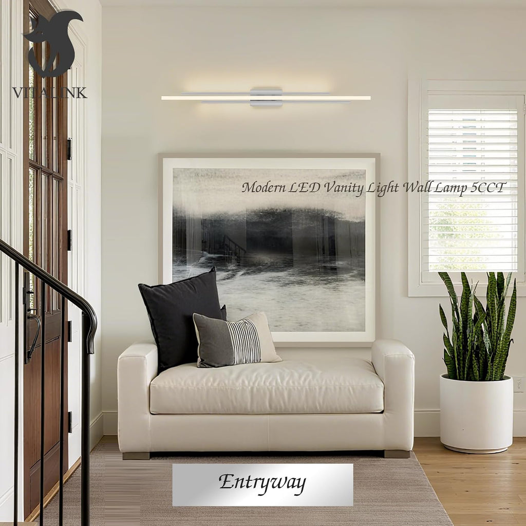 55 Inches Nickel LED Modern Bathroom Vanity Light Fixtures Dimmable 5CCT Vanity Light Bar Over Mirror 3-Light Wall