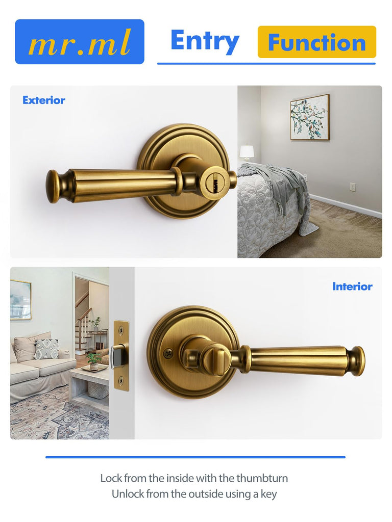 Door Handle Antique Brass Keyed Entry Door Lever, 1 Pack