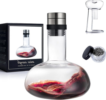 YouYah Wine Decanter Set,Red Wine Carafe with Drying Stand,Cleaning Beads and Aerator Lid,Crystal Glass,Wine