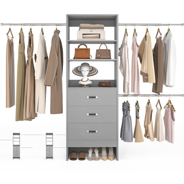 96'' Closet Organizer System with 3 Hanging Rods, 8FT Closet Organizers and Storage with 3 Wooden Drawers, Built in