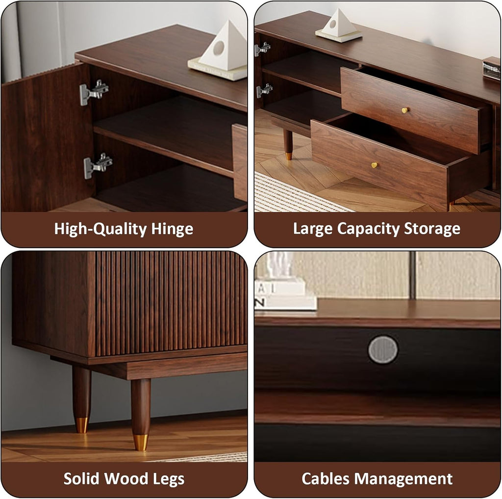 78.7" Mid Century Modern TV Stand for 90 inch TV , Walnut | TV Console with 2 Storage Cabinet & 2 Drawers