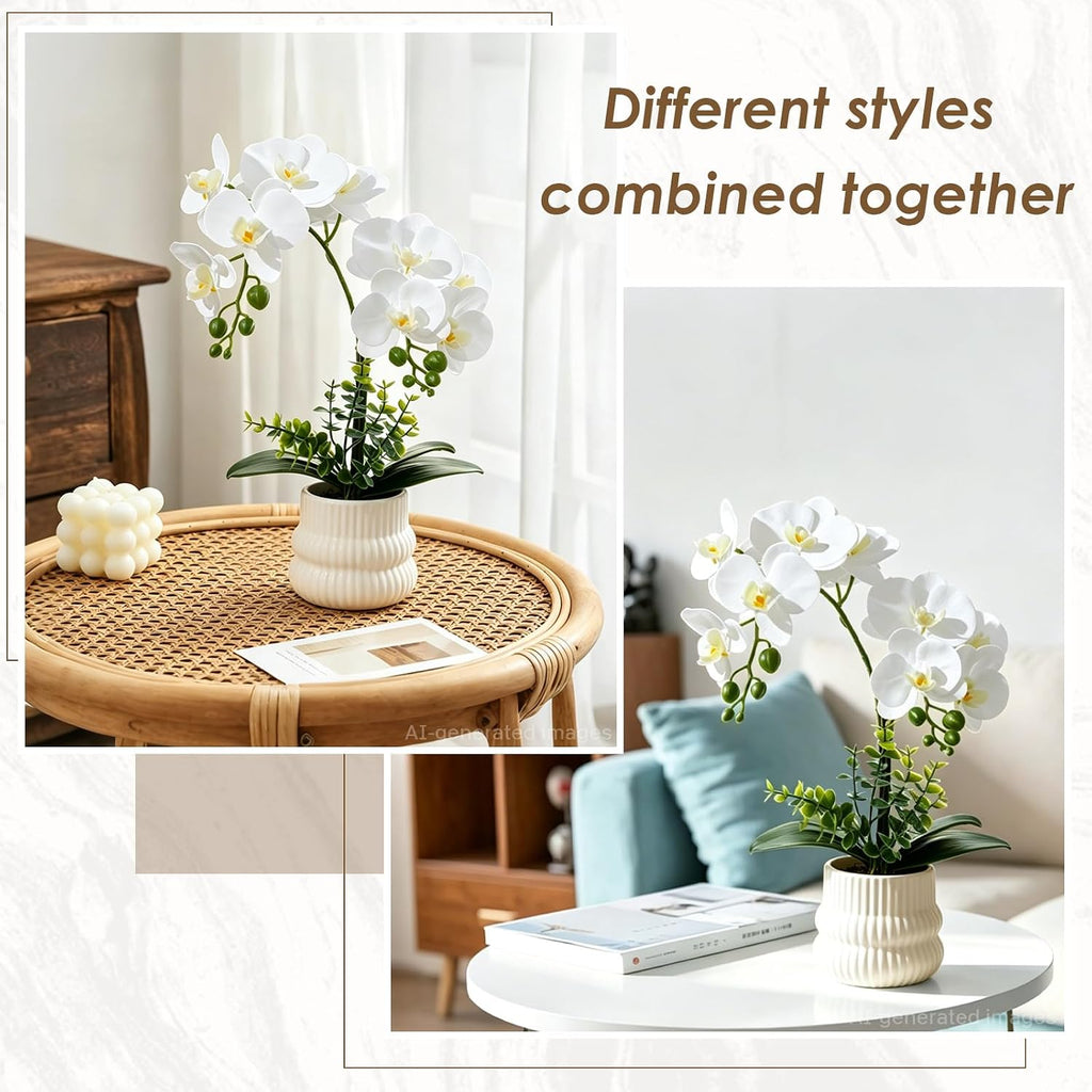White Artificial Orchid Plant with Pot, Fake Orchids Flowers - Set of 30