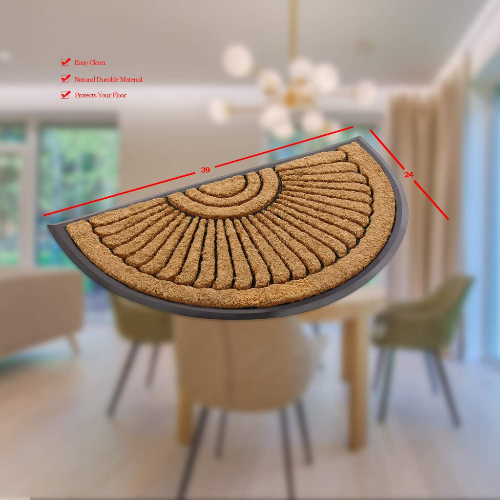 Sunburst Half Round Coco Coir Doormat, 24" x 39" - Natural Fiber Semi-Circle Welcome Mat with Non-Slip Rubber Backing