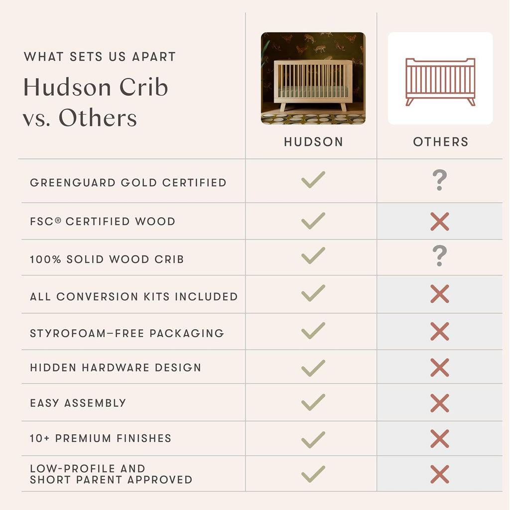 Hudson 3-in-1 Convertible Baby Crib, Natural | Baby Crib Converts to Toddler Bed & Daybed - GREENGUARD Gold