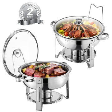 Chafing Dish Buffet Set, 5 Qt 2 Pack, Stainless Steel Chafer with 2 Full Size Pan, Round Catering Warmer Server with