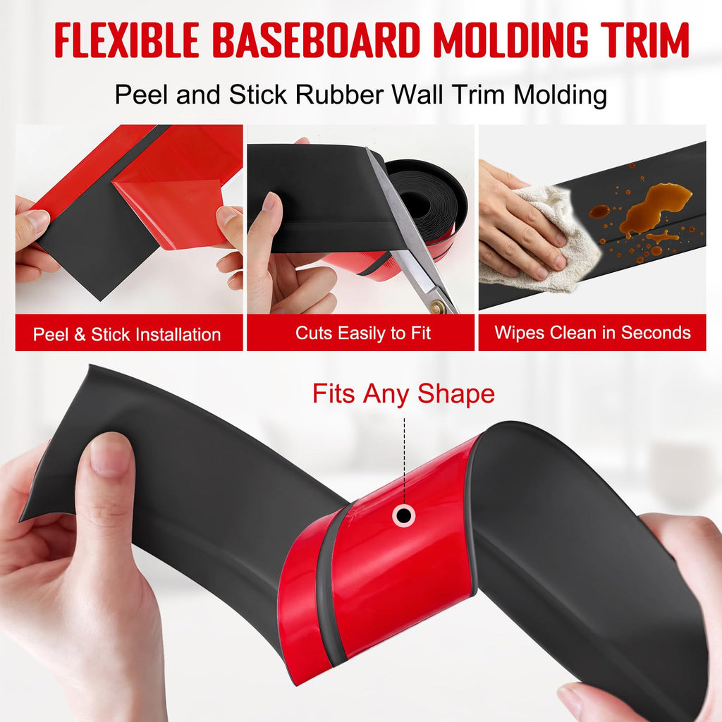 Self-Adhesive Flexible Molding Trim,Waterproof Molding,Black,2.79inX60ft