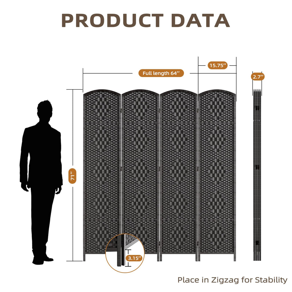 Room Divider Panel, 4 Panel Partition Room Dividers Screen, Black
