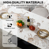 Modern Marble Dining Table, 70" White Kitchen Dining Room Table for 4 6 8 with 0.4" Thick Faux Marble Tabletop and