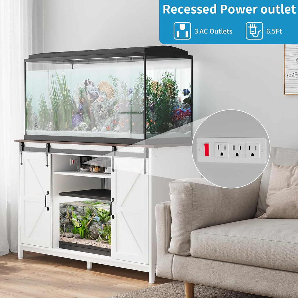 Farmhouse 55-75 Gallon Fish Tank Stand with Power Outlet, Grey