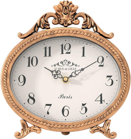 Abdurey Vintage Table Clock on Stand,Desk and Shelf Decorative Clock,French Rustic Style Mantel Clocks,Metal Frame