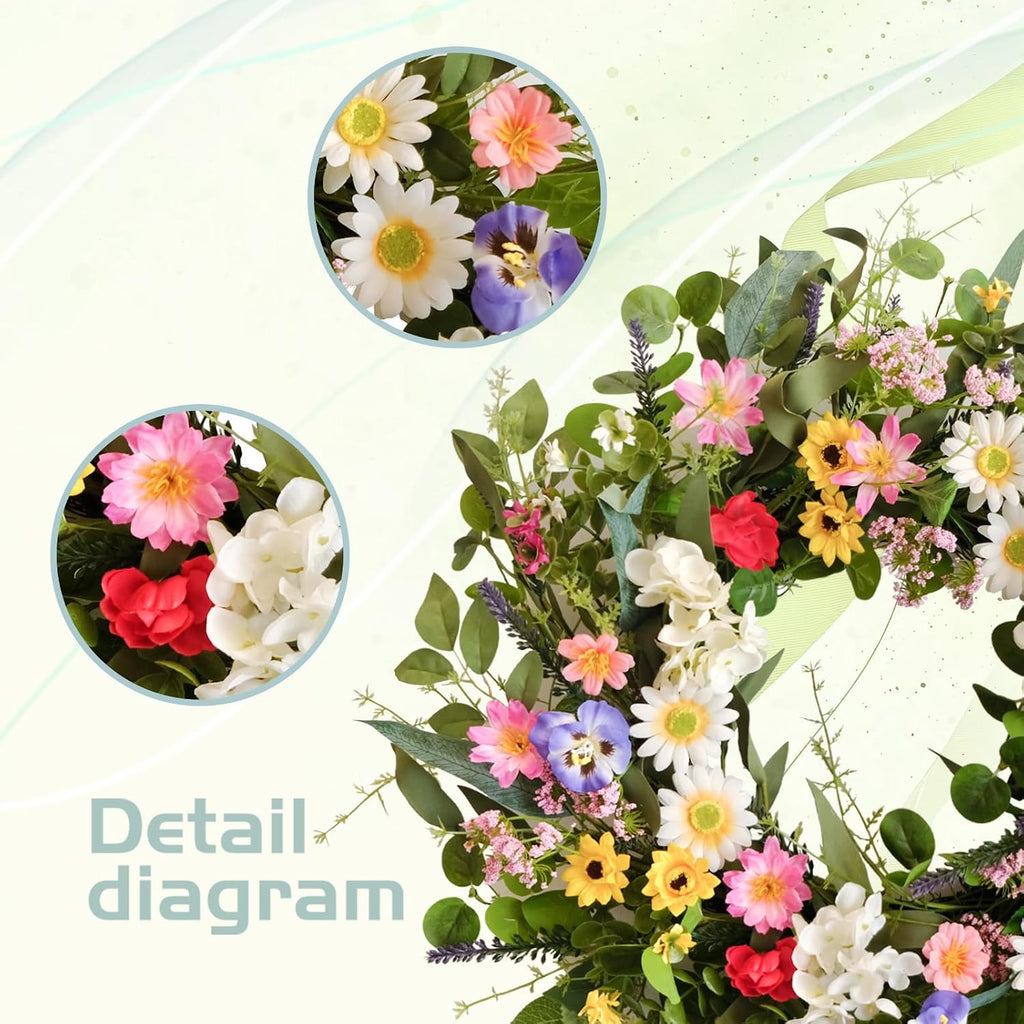Summer Wreath 24 inch Artificial Green Leaf Flower Wreaths Outdoor Wedding Parties Holiday Wreath Garden Front Door