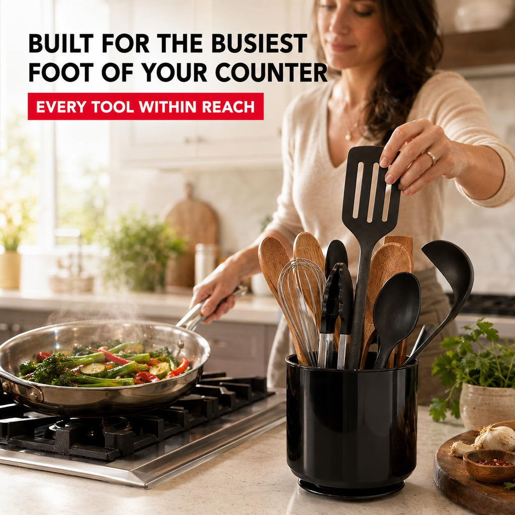 Plastic Rotating Black Utensil Holder Extra Large Kitchen Countertop Caddy