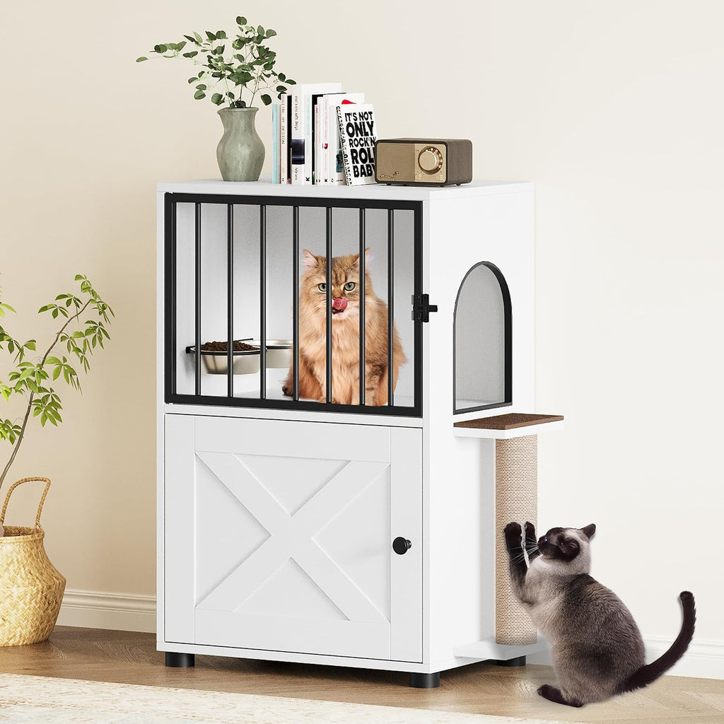 Dog Proof Cat Feeding Station, Dog Proof Cat Feeder, Cat Food Table, White