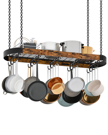 Hanging Pot Rack, Space-Saving Pot Hanger, Ceiling Pan Hanging Rack with 16 Detachable S Hooks, Sturdy