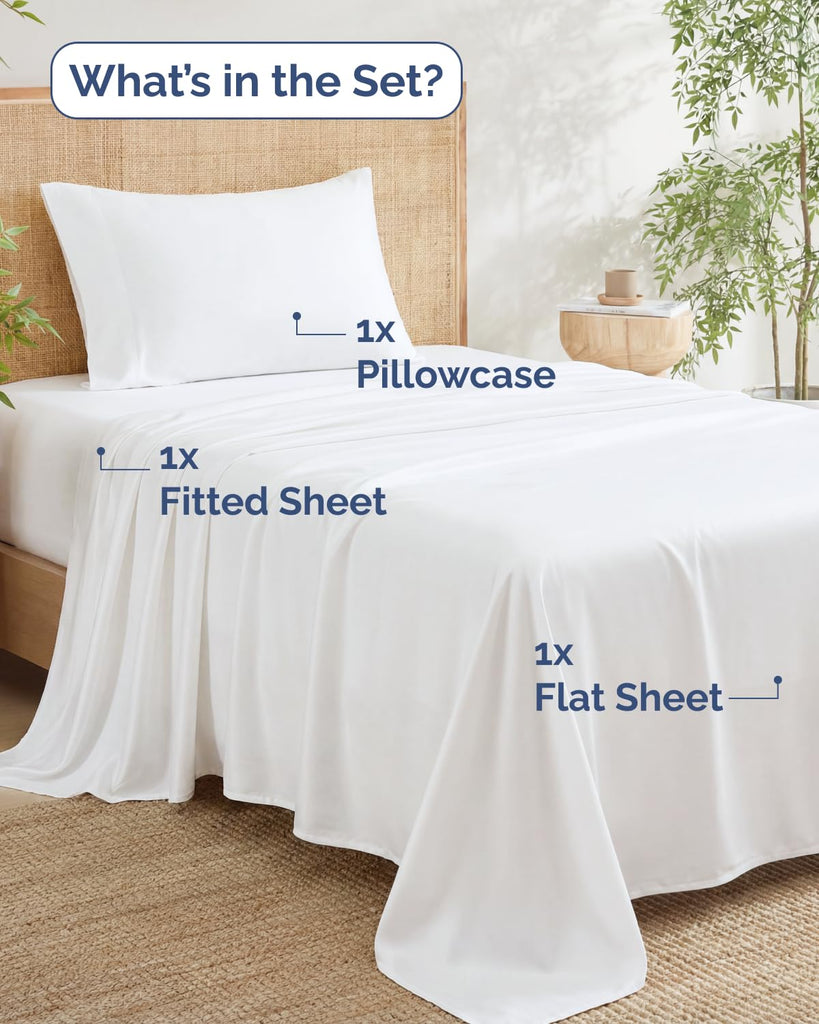 100% Rayon Derived from Bamboo - Bed Sheets Set Twin XL Size - White