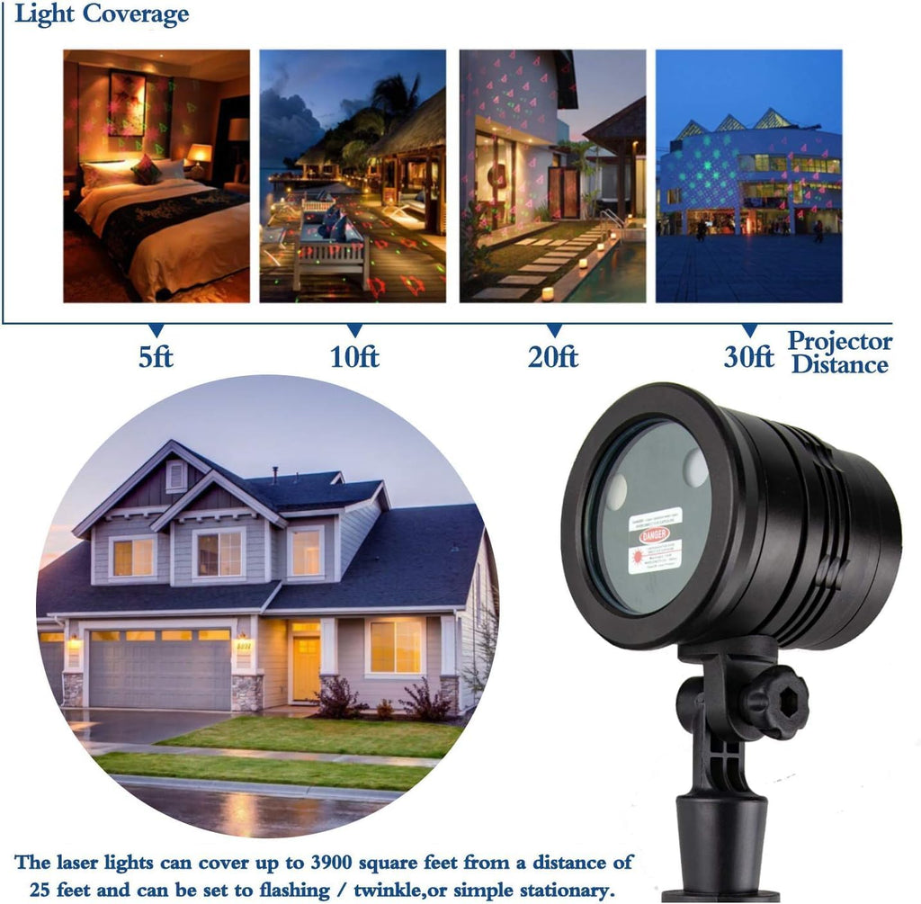 Christmas Projector Lights Outdoor Holiday Laser Lights Landscape Spotlight Red and Green with 360 Accessibility
