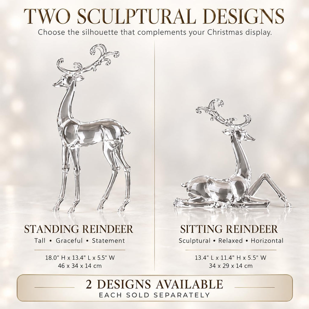 11.4" Tall Large Reindeer Christmas Decoration, Acrylic Clear Deer Figurine with Glass-Like Crystal Finish, High End