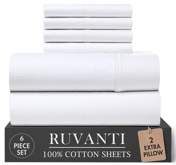 100% Cotton Sheets, Percale Sheet Set, Bright White
