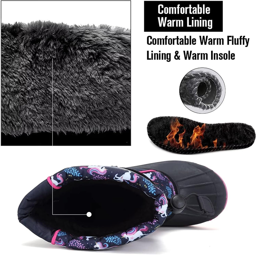 Kids Waterproof Winter Snow Boots,Warm Fur Lined