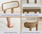 Farmhouse Dining Chairs Set of 2, Upholstered Linen Dining Room Chairs with Curved Backrest and Wood Legs for Kitchen or Restaurant, Beige