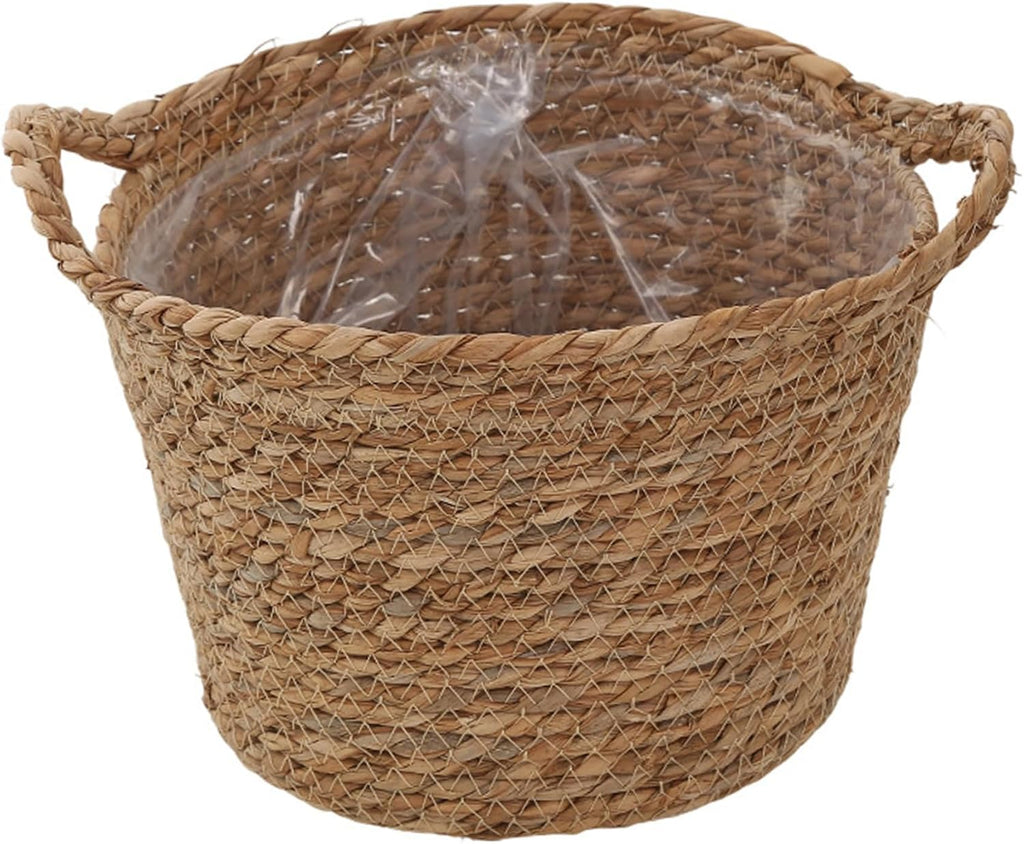 Wicker Blanket Basket, Decorative Round Seagrass Basket with Woven Handles, Planter Pot , Floor Standing Storage