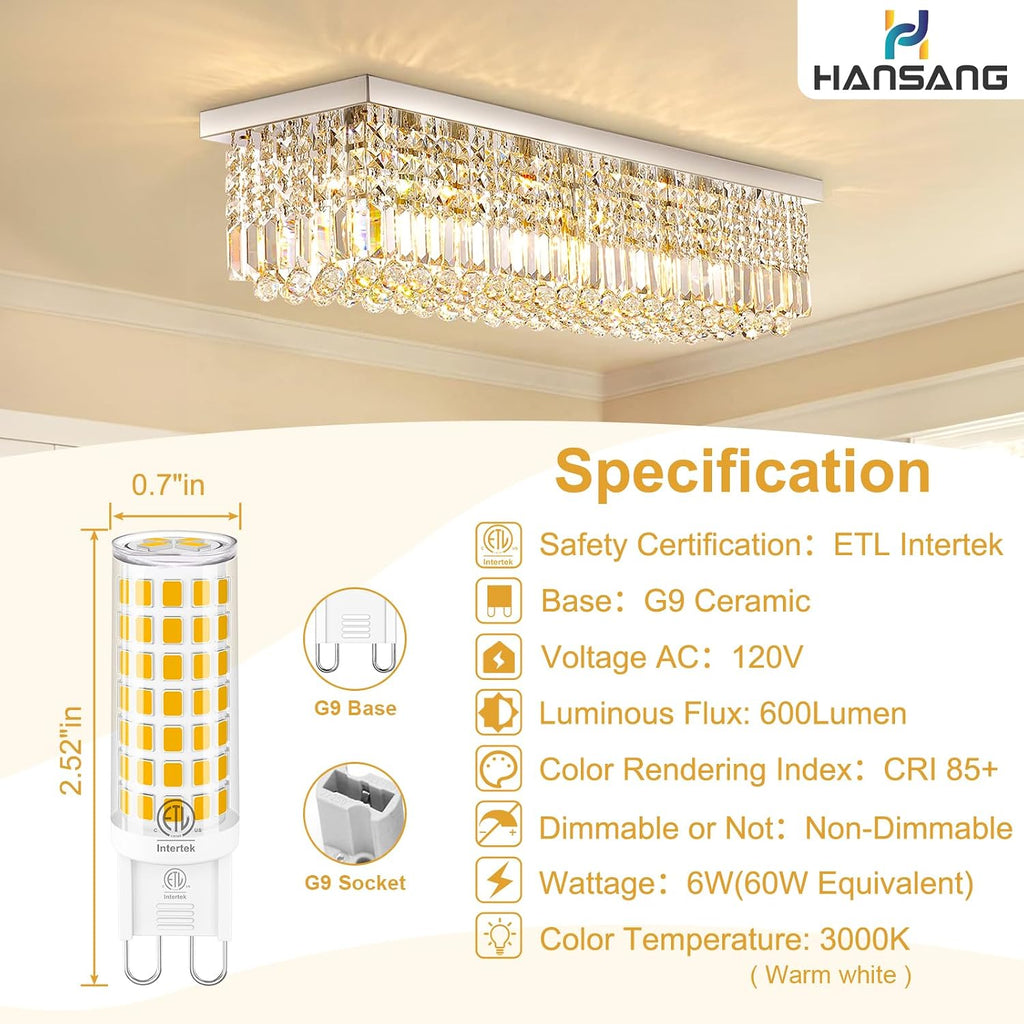 G9 LED Bulb 3000K Warm White 6W, 60W Equivalent Halogen Replacement