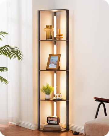 64'' Corner Shelf Floor Lamp, 3CCT, Black Walnut