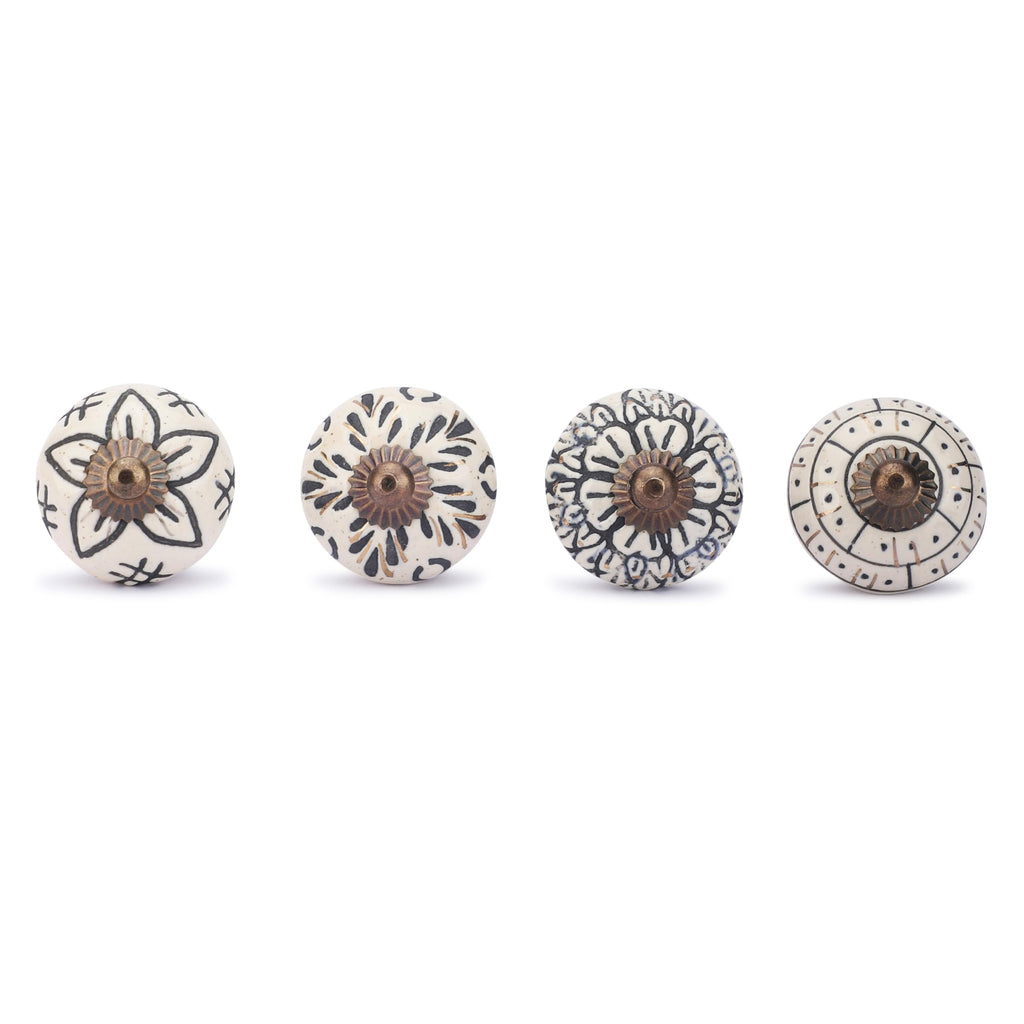 12 Off White Ceramic Cabinet Knobs, Handmade Drawer Pull Handles Set