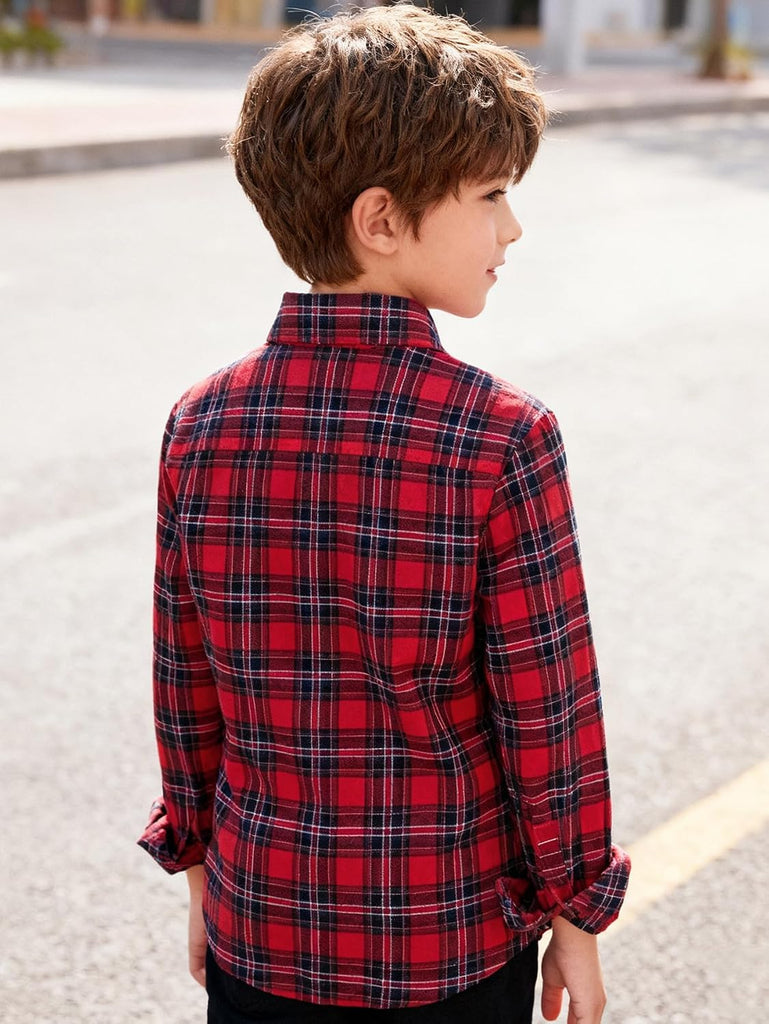 Boys Flannel Shirts Kids Long Sleeve Plaid Tops Casual Button Down Shirt Western Plaid Jacket