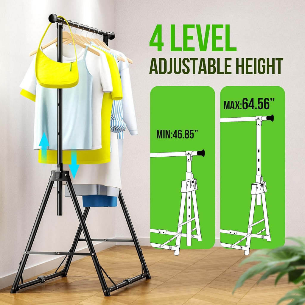 Clothes Rack Foldable Clothing Rack, 64.5''H Collapsible Garment Rack with 4 levels Adjustable Height, Portable Coat