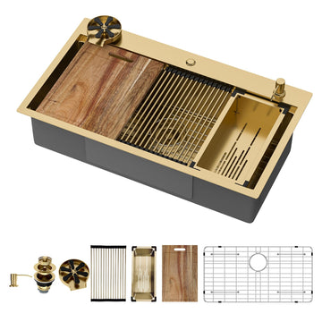 Gold Drop Sink Workstation 33x19 Inch Stainless Steel