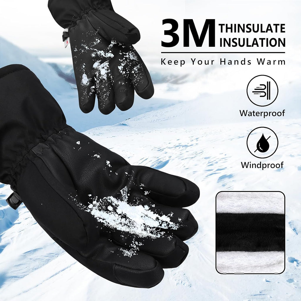 Ski Gloves,Snow Gloves Waterproof Winter Warm Cold Weather Touchscreen Gloves for Parent& Child Kids