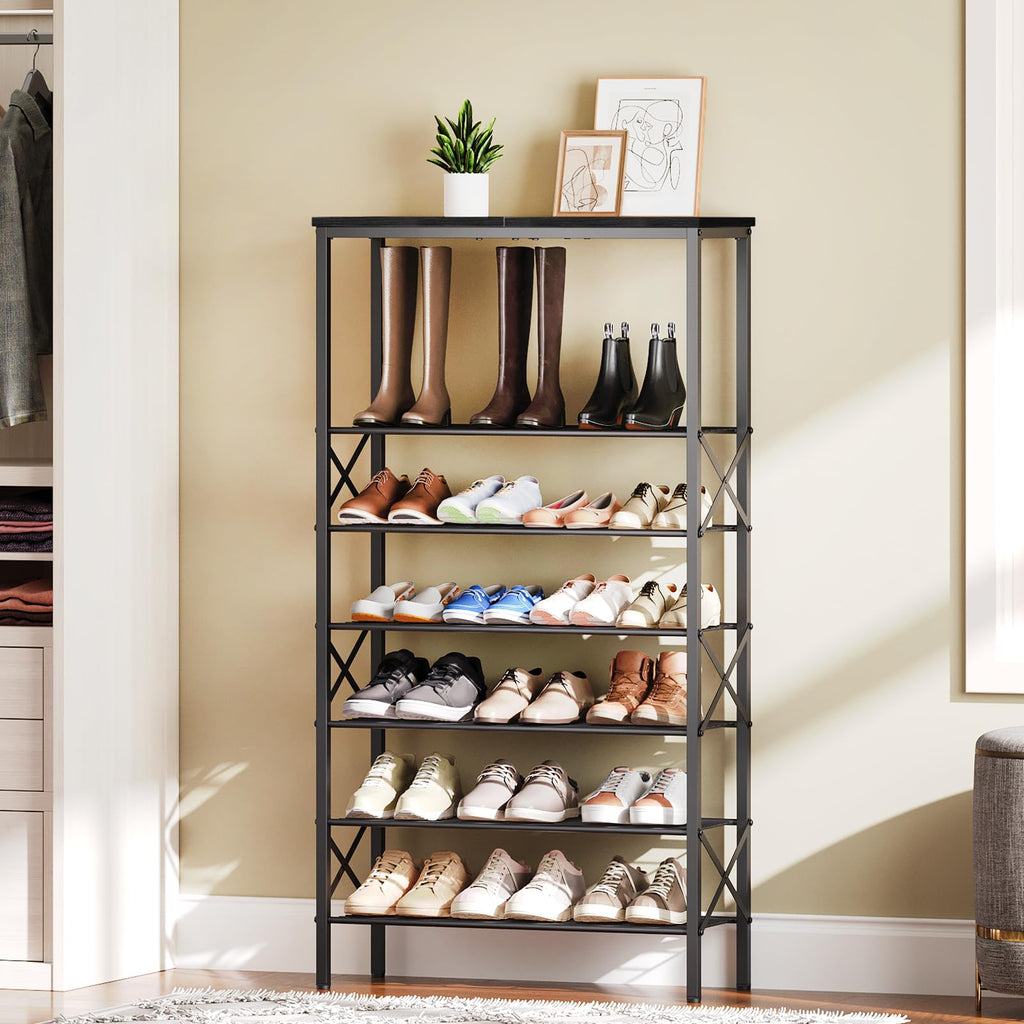 8 Tier Shoe Rack, Large Capacity Shoe Storage Organizer Holds 32 Pairs, Sturdy and Stable, Closet, Dorm Room, Black