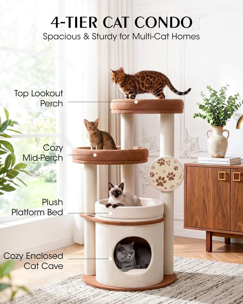 Maine Coon Cat Tree for Large Cats, 46" Cat Tower, Stable Base