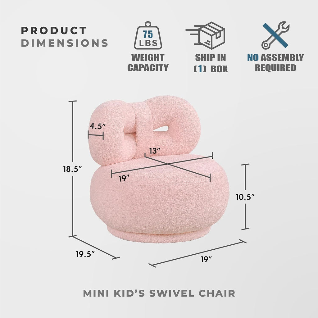Mini Kids Boucle Swivel Chair-Bow-Shape Back,Toddler Chair,Pink