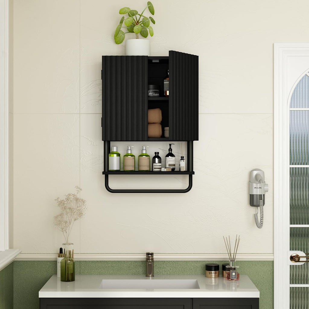 Fluted Bathroom Wall Cabinet with 2 Doors, 3-Tier Medicine Cabinet