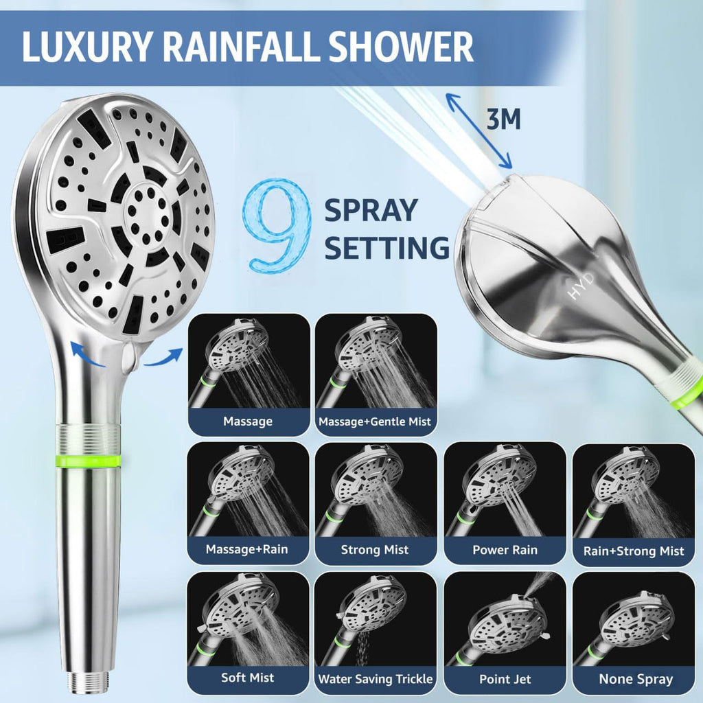 LED shower head with handheld 8-Stage Filtration, High Pressure & 9 Spray Settings-Color Changing Temperature