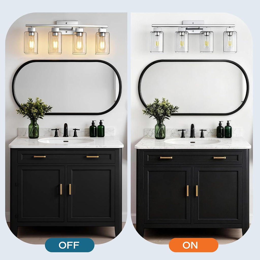 4-Light Bathroom Light Fixtures, Brushed Nickel Modern Vanity Lights, Bathroom Lighting Fixtures Over Mirror, Square
