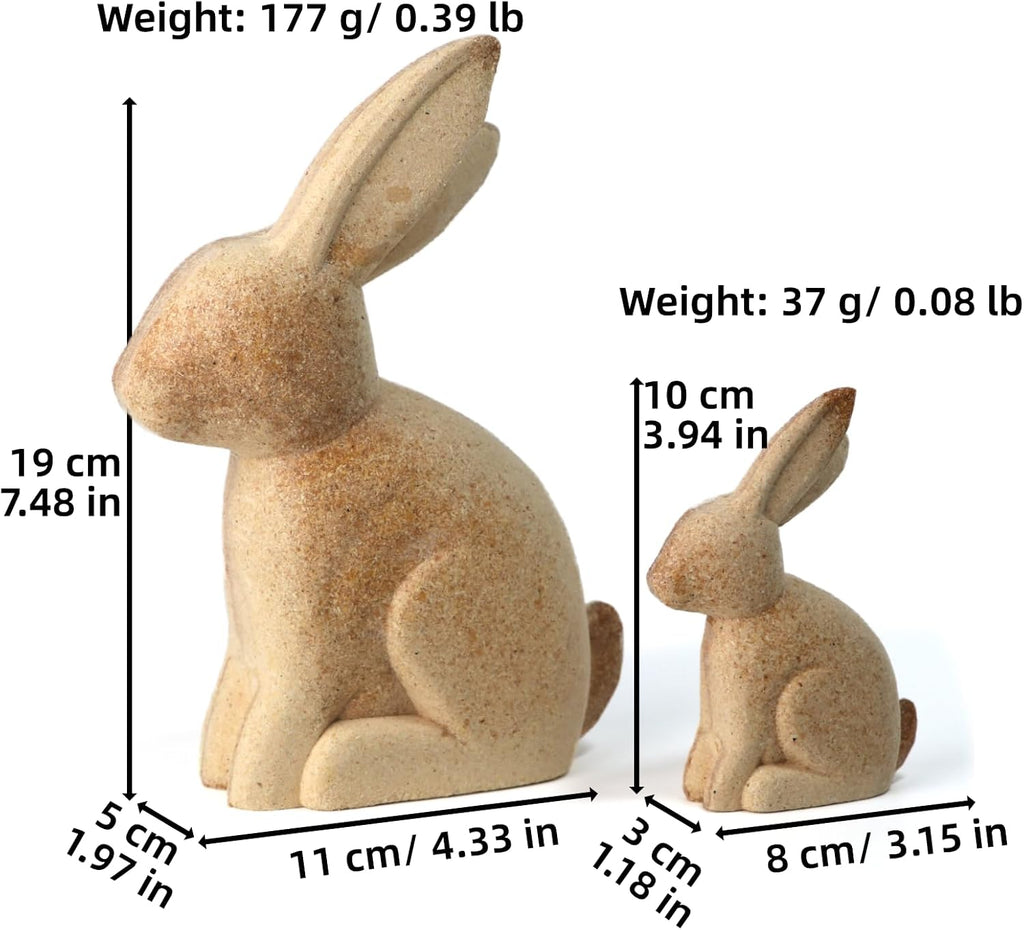 Wooden Easter Bunny Figurines, Tabletop Rabbit Decor for Spring & Easter Home Decoration, White Painted & Natural - Set of 2
