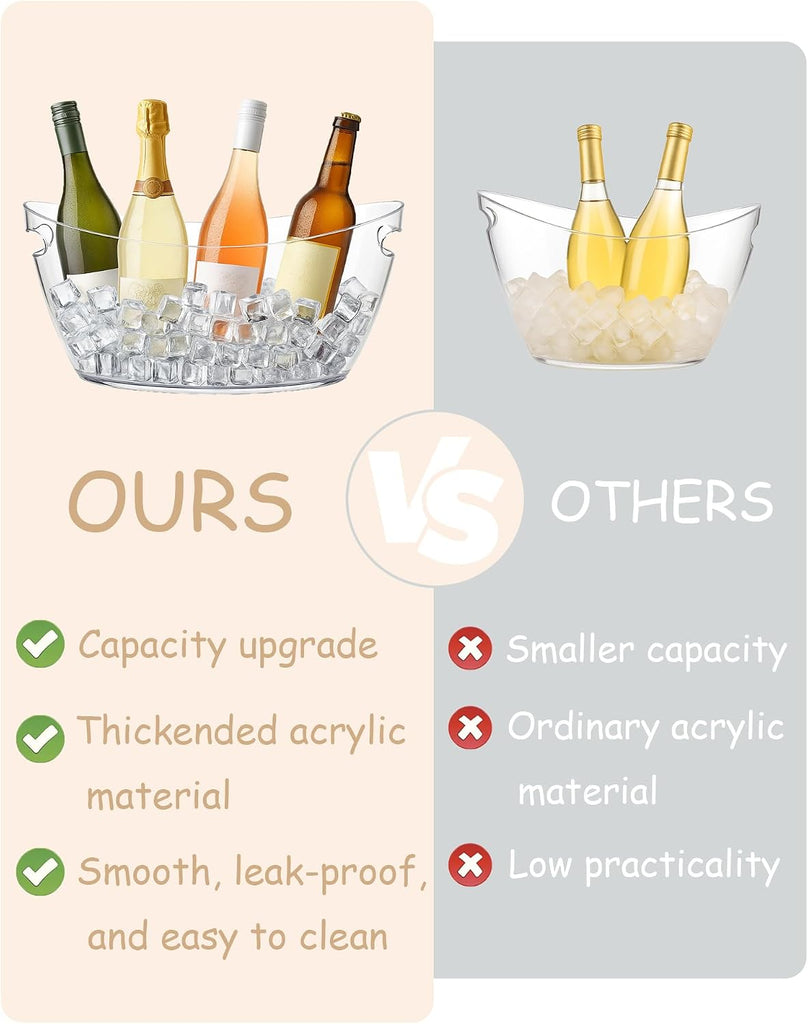 2-Pack Clear Acrylic Ice Buckets for Parties, 5.5L Drink Tubs - Set of 2