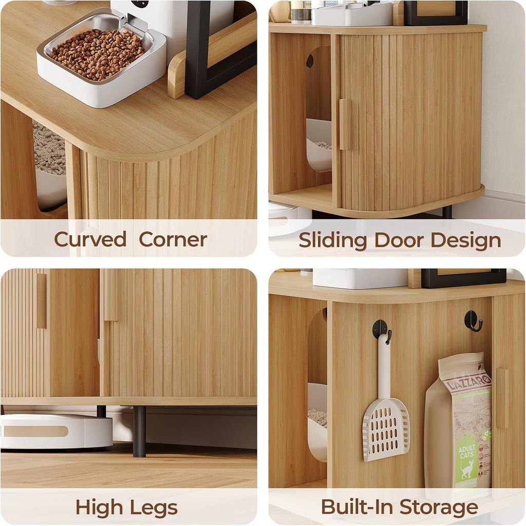 54 in Cat Litter Box Enclosure with Shelves&Charing Station, Oak